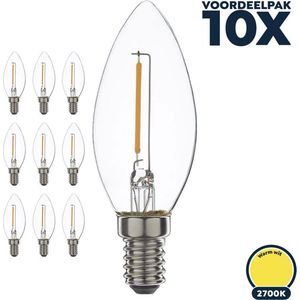 Led filament E14 kaarslamp 1 Watt, warm wit licht (2700K), niet-dimbaar, 80 lumen - Voordeelpak 10 stuks - Ø35mm