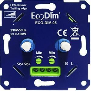 Led duo dimmer inbouw 2x 0-100W | Fase afsnijding (RC) | EcoDim DIM.05