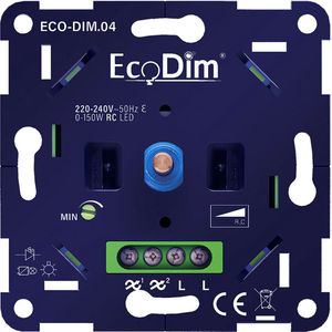 Basic LED Dimmer Inbouw - Fase Afsnijding, 0-150W, Druk-draai schakelaar, Draaidimmer voor LED Lampen, 100% Stil – EcoDim 04