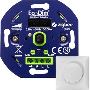 Inbouw smart LED dimmer PRO 0-200 Watt Fase afsnijding inclusief afdekraam en draaiknop 2 Jaar garantie ECO-DIM.07