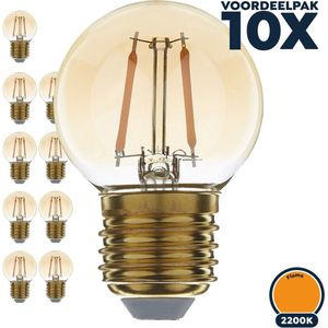 Led filament E27 kogellamp 1 Watt, flame (2200K) extra warm licht, niet-dimbaar, 100 lumen - Voordeelpak 10 stuks - Ø45mm