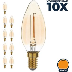 Led filament E14 kaarslamp 1 Watt, flame (2200K) extra warm licht, niet-dimbaar, 80 lumen - Voordeelpak 10 stuks - Ø35mm