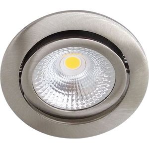 Voordeelpak 10x Led inbouwspot badkamer nikkel/RVS, warm wit (2700K), kantelbaar, 5W vervangt 50W, zaagmaat Ø75mm, buitenmaat Ø85mm, 23mm diep