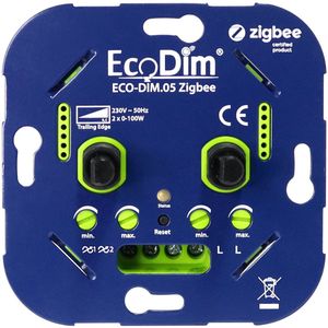 Zigbee Duo Dimmer Inbouw 2x 0-100W (EcoDi - DIM.0 - Fase Afsnijding)