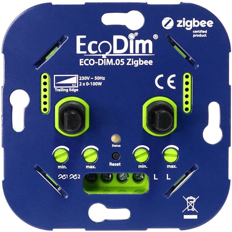 Zigbee Duo Dimmer Inbouw 2x 0-100W (EcoDi - DIM.0 - Fase Afsnijding)