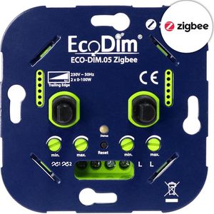 Zigbee duo dimmer inbouw 2x 0-100W | Fase Afsnijding (RC) | EcoDim.05