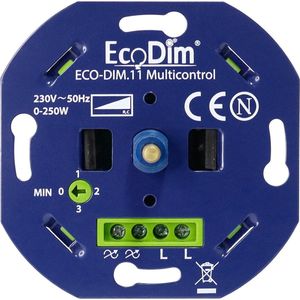 Multicontrol led dimmer 0-250W | Fase Afsnijding (RC) | EcoDim DIM.11