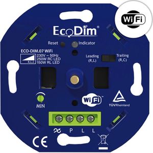 EcoDim WiFi led dimmer, ECO-DIM.07 WiFi, druk/draai, inbouw, 250W LED, voor alle merken afdekmateriaal
