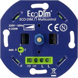 EcoDim led wisseldimmer 0-250W, ECO-DIM.11, inbouw, kleine inbouwdiepte, voor wisselschakeling met >2 dimmers