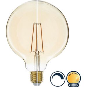 Led filament E27 globe lamp 6 Watt, dim to warm (3000K-2000K), dimbaar tot 0%, 800 lumen - Ø125mm