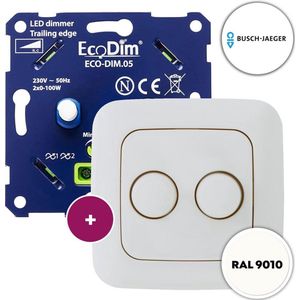 Busch-Jaeger Reflex SI duo led dimmer, ECO-DIM.05, druk/draai, kleine inbouwdiepte, 2x 100W LED, inclusief wit afdekmateriaal passend in Busch-Jaeger Reflex SI serie