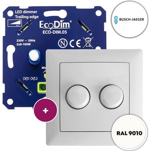 Busch-Jaeger Balance SI duo led dimmer, ECO-DIM.05, druk/draai, kleine inbouwdiepte, 2x 100W LED, inclusief wit afdekmateriaal passend in Busch-Jaeger Balance SI serie