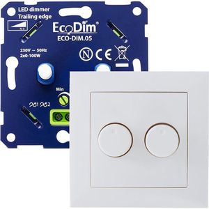 Berker duo led dimmer, ECO-DIM.05, druk/draai, kleine inbouwdiepte, 2x 100W LED, inclusief wit afdekmateriaal passend in Berker S1 serie