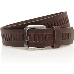 Timbelt Leren Geperforeerde Riem voor Dames en Heren - Breedte 4 cm - Sleufjes Riem Echt Leer -  Bruin - Riemmaat 105 - Totale lengte 120 cm