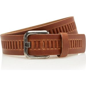 Timbelt Leren Geperforeerde Riem voor Dames en Heren - Breedte 4 cm - Sleufjes Riem Echt Leer -  cognac - Riemmaat 105 - Totale lengte 120 cm