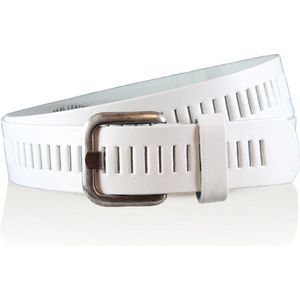 Timbelt Leren Geperforeerde Riem voor Dames en Heren - Breedte 4 cm - Sleufjes Riem Echt Leer -  wit - Riemmaat 105 - Totale lengte 120 cm