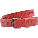 Timbelt Leren Geperforeerde Riem voor Dames en Heren - Breedte 4 cm - Sleufjes Riem Echt Leer - rood - Riemmaat 105 - Totale lengte 120 cm