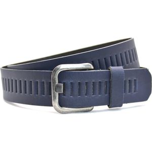 Timbelt Leren Geperforeerde Riem voor Dames en Heren - Breedte 4 cm - Sleufjes Riem Echt Leer -  blauw - Riemmaat 105 - Totale lengte 120 cm