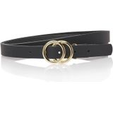 Take-it zwarte dames riem met dubbele ringen gesp - breedte 2 cm- zwart - 100% leer - Riemmaat 85 - Totale lengte 100 cm