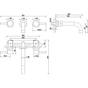 Wastafelkraan wiesbaden caral afbouwdeel 2-knops rvs look