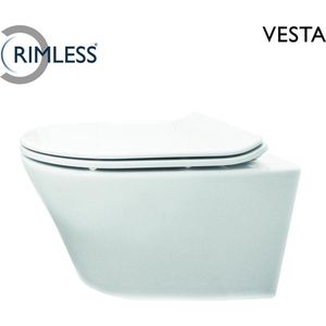 Wiesbaden Vesta Wandcloset - Zonder spoelrand - Met flatline 2.0 WC-bril - Wit