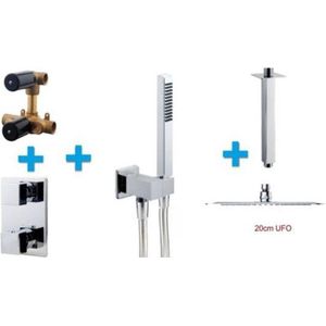 Thermostatische Inbouw Regendouche Set Wiesbaden Type 133 Wanddarm Ufo 30 cm Rond incl. Inbouwdeel