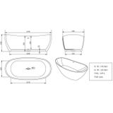 Vrijstaand bad Wiesbaden Solid Surface  type 1 179,5 x 84,5 x 64 cm