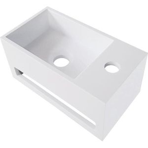 Wiesbaden - Solid Surface Fontein - Mat Wit - Handdoekhouder - Kraangat Rechts