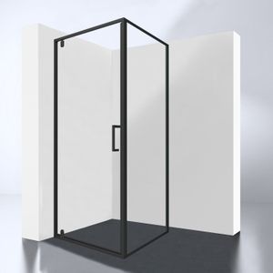 Best-Design Hoek Cabine Zwart Baron-H-90 met 1 swing swing deur 90x90x200cm Nano Glas 8 mm