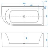 Ligbad best design living half vrijstaand 180x80 rechts mat wit