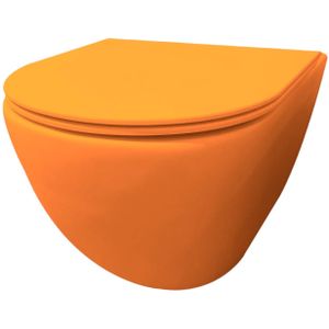 Wandcloset best design morrano rimfree blinde bevestiging incl zitting mat oranje