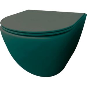 Best Design morrano-49-zonder-spoelrand wandcloset blinde bevestiging incl. zitting mat-atrovirens groen mat 4016790