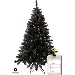 Excellent Trees® Stavanger Black 210 cm Zwarte Kerstboom met Verlichting - 500 LED Lampjes