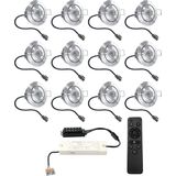 Sienna - 12x inbouwspots veranda – Dimbaar LED - Complete set met afstandsbediening – Kantelbaar – Plug & Play - 12 Volt 3 watt - 2700K 200 lumen - IP44 - RVS