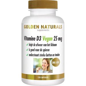 Golden Naturals - Vitamine D3 Vegan - 25 mcg - 120 Softgel Capsules