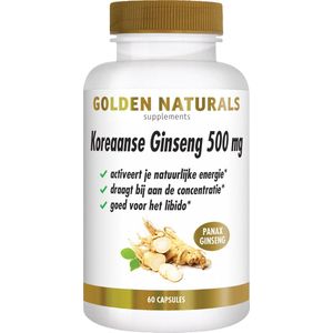 Golden Naturals Koreaanse Ginseng 500mg (60 veganistische capsules)