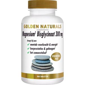 Golden Naturals - Magnesium Bisglycinaat - 300 mg - 360 Veganistische Tabletten