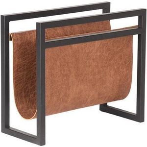 Label51 - Magazinehouder - Cognac - Leder - Zwart Metaal