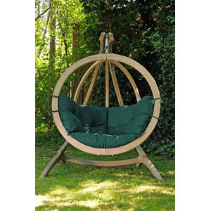 Amazonas Globo Chair Hangstoel - Weerbestendige Groene kussens + Luxe Houten Standaard