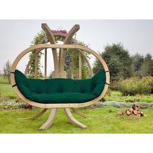 Amazonas Globo Chair Royal - 2 persoons - Groene kussens Weerbestendig + Luxe Houten Standaard