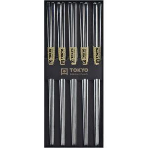 Tokyo Design Studio – Chopstick Set - Eetstokjes Met Giftbox – RVS – Zilver – 5 stuks