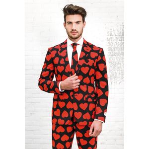 OppoSuits - King of Hearts - Pak - Zwart met Rode Hartjes - 100% Polyester