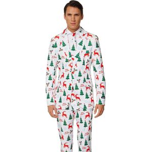 OppoSuits - Kerstpak - Wit - Polyester - Set met Blazer, Pantalon, Stropdas