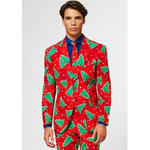 OppoSuits - Kerstpak - Rood - Polyester - Met Kerstboom Print