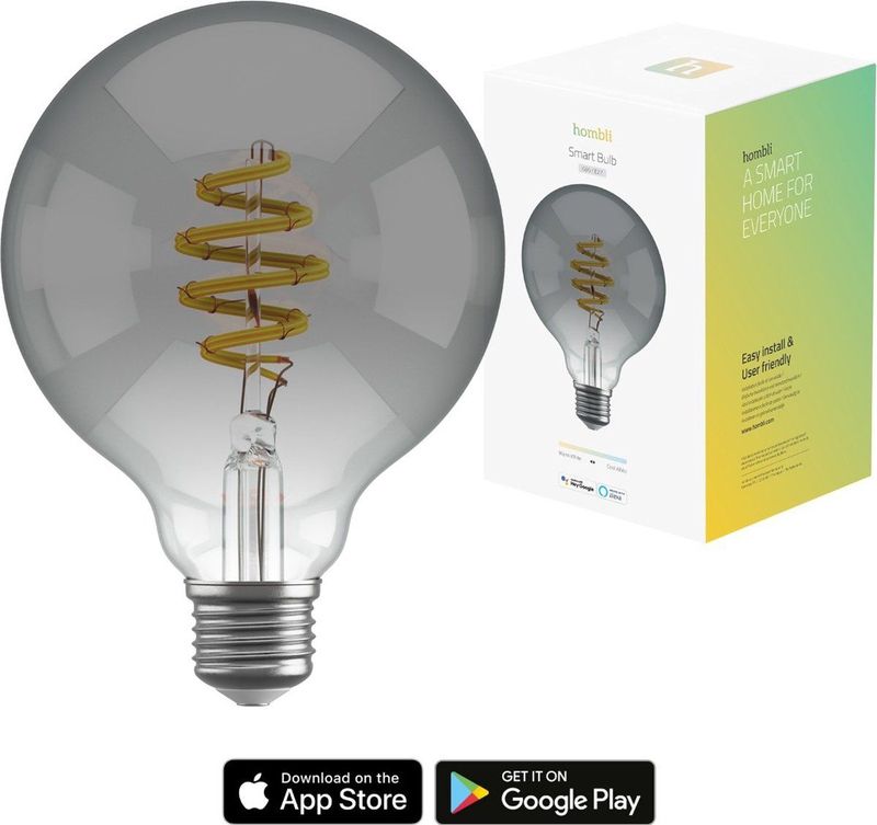 Hombli - Smart Filament Bulb - E27 G95 - Smokey - Globe - Warm Wit Licht - 1 Stuk