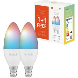 Hombli Slimme verlichting - Wifi Kaarslamp E14 color - Geen bridge nodig - Kleuren en alle wittinten - Smart LED - Dimbaar en tunable - Promopack 1+1