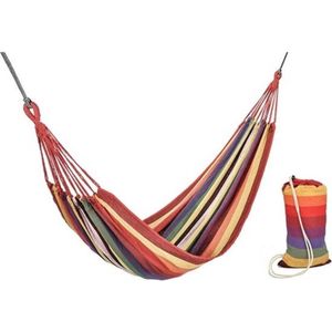 Benson Rood gestreepte hangmat - 1 persoons - Inclusief opbergzak - 200 × 100 cm - Max 150 kg