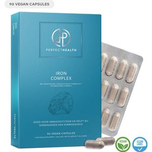 Perfect Health - Ijzer Bisglycinaat 100mg Capsules - Gebufferde Vitamine C - Hoge Dosering - Vegan - 90 Stuks