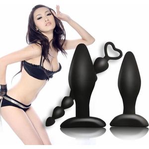 Anal Toys Trainer set van 3 stuks - Zwart - Mini en Large + Anal Beads medium. voor de beginner