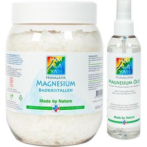 Magnesiumolie spray 200 ml en Magnesium vlokken-badkristallen 1 kg van Himalaya magnesium | Food kwaliteit | Magnesiumchloride voor spieren